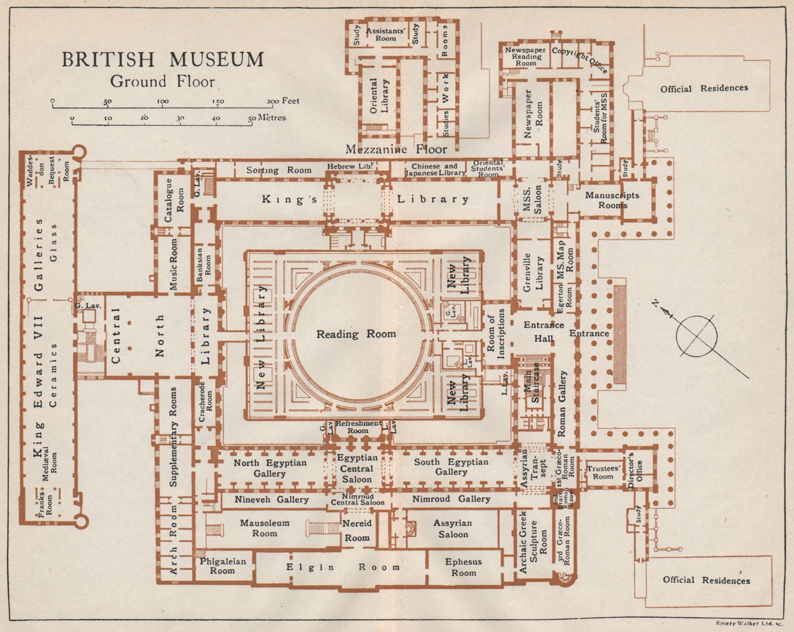 BRITISH MUSEUM. Ground floor vintage map plan. London 1927 old vintage